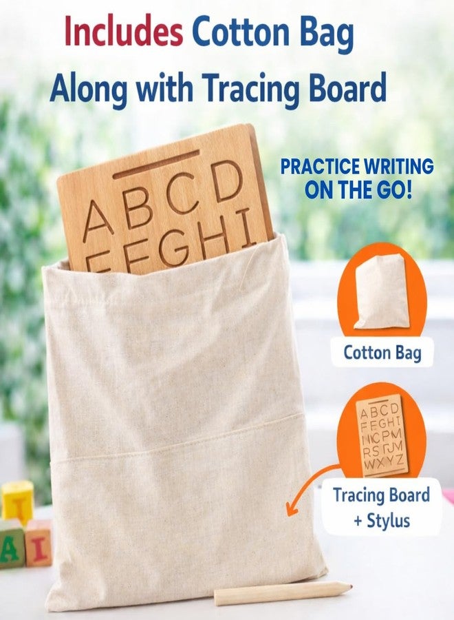 TOYJOS Wooden Alphabet Tracing Board with Stylus Pen | Kids Educational Double-Sided ABC Capital and Small Letters Board Toys | Reversible Montessori English Alphabets Learning Writing Slate (Age 2+) - Image 2